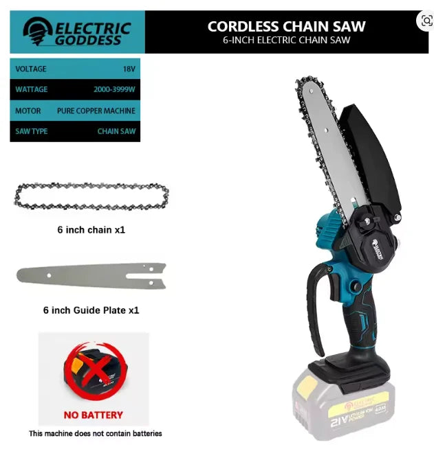 LISI 6-Inch Mini Electric Chainsaw - 1700RPM, 18V Makita Compatible