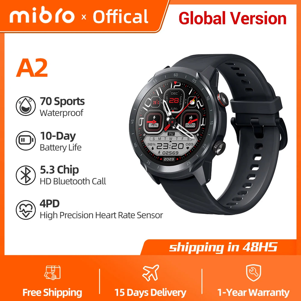 Mibro A2 Global Smartwatch - 1.39-Inch HD, 2ATM Waterproof, 350mAh & 10-Day