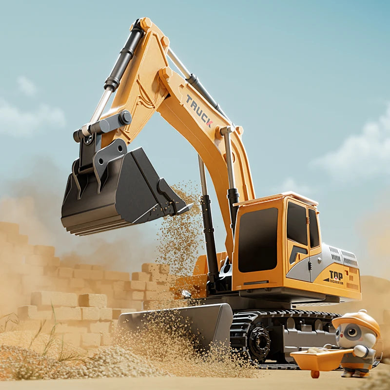 Alloy RC Excavator Toy - Lights, Sound and Multi-Channel Control