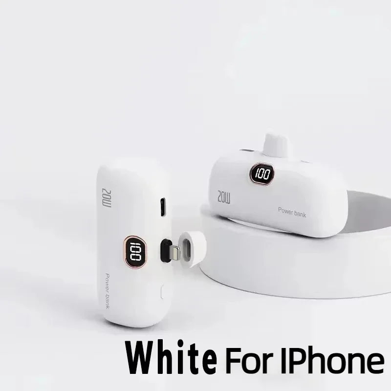 LIEI Mini Capsule Power Bank - 20W Fast Charge, 10000/5000mAh, Built-In Cable