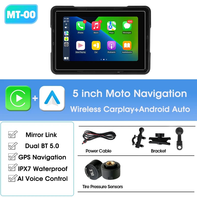Jansite 5/7" IPX7 Motorcycle CarPlay GPS - Android Auto, 1024x600, Linux