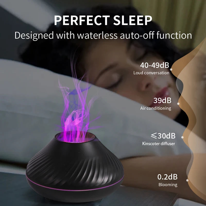 KINSCOTER Volcanic 130ml Aroma Diffuser - USB, Ultrasonic & Colour Flame
