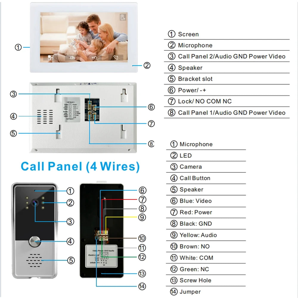 7-Inch Wired Video Intercom System - CMOS Colour Doorbell & HDMI Monitor