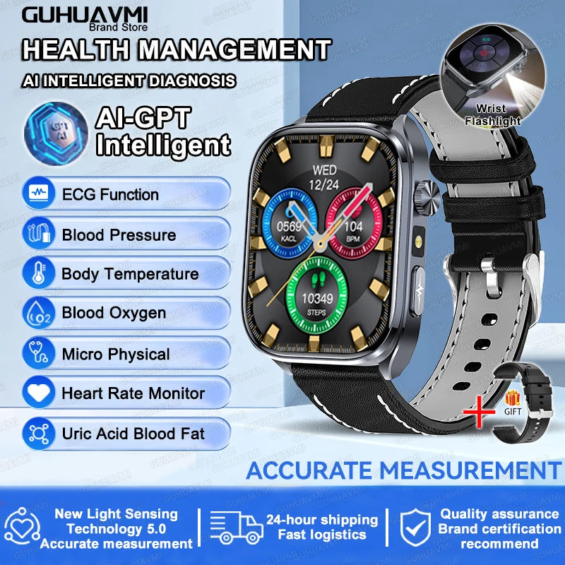 2025 ECG Smart Watch - Blood Lipid, Blood Pressure, BT Call & AI Diagnosis