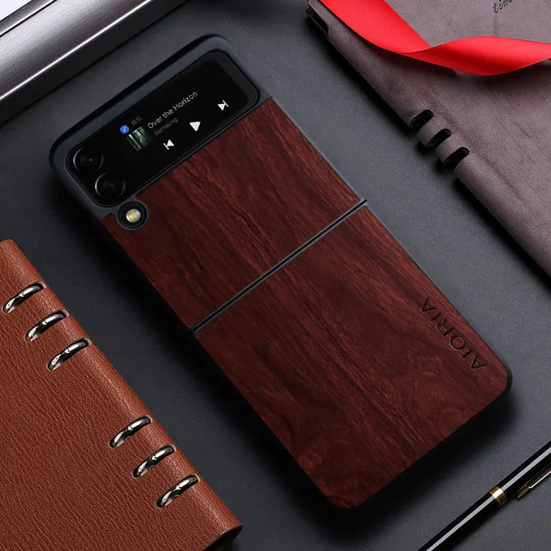 Bamboo Wood PU Leather Case for Samsung Galaxy Z Flip 3/4/5 5G