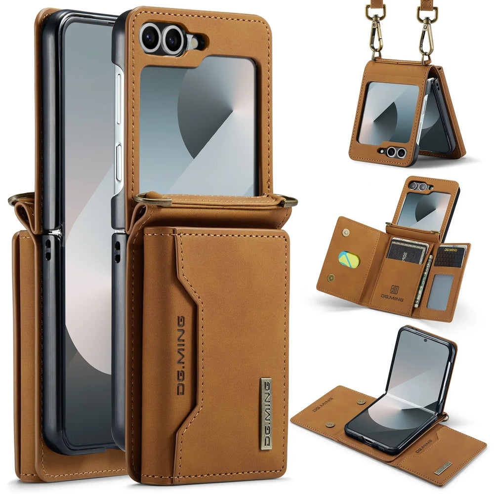 HQBBRO Crossbody Leather Wallet Case - Samsung Galaxy Z Flip 3-7 FE 5G