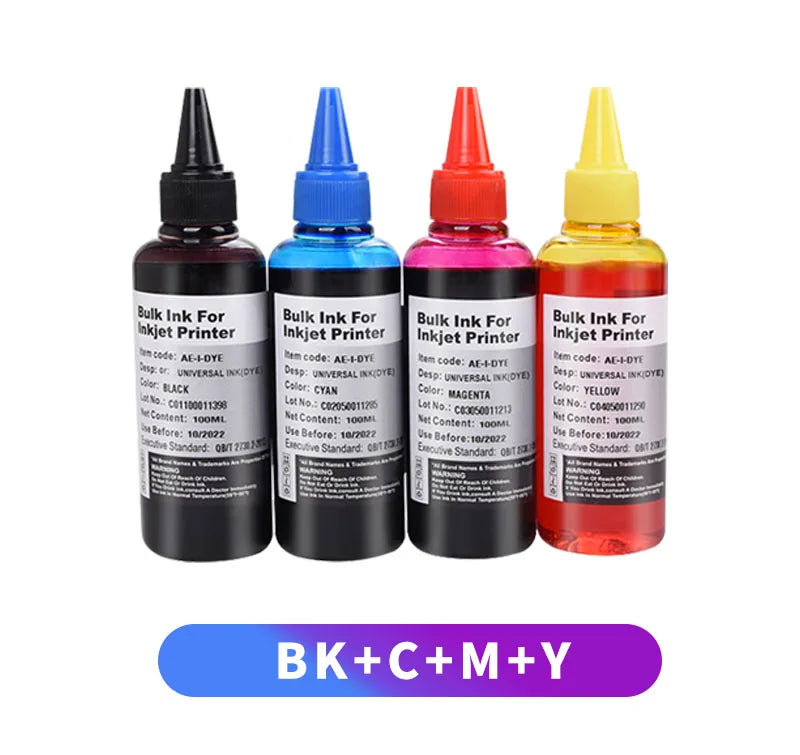 Aomya 100ml Universal Dye Refill Ink Set - Canon, HP, Epson, Brother CISS