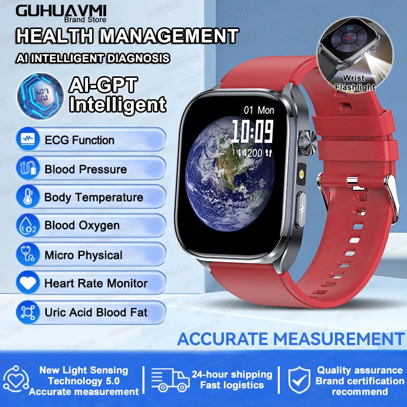 2025 ECG Smart Watch - Blood Lipid, Blood Pressure, BT Call & AI Diagnosis