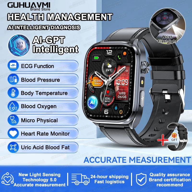 2025 ECG Smart Watch - Blood Lipid, Blood Pressure, BT Call & AI Diagnosis