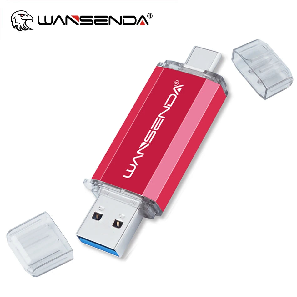 WANSENDA OTG Type-C USB 3.0 Flash Drive - 16GB to 512GB, 6 Colours
