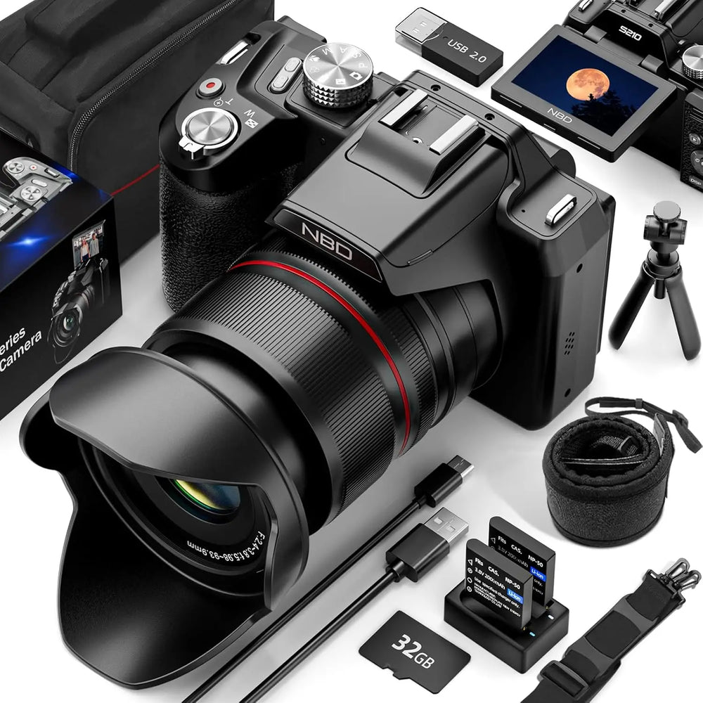 NBD 5K 64MP Camera - 16X Optical Zoom, WiFi App, 180° Flip Screen