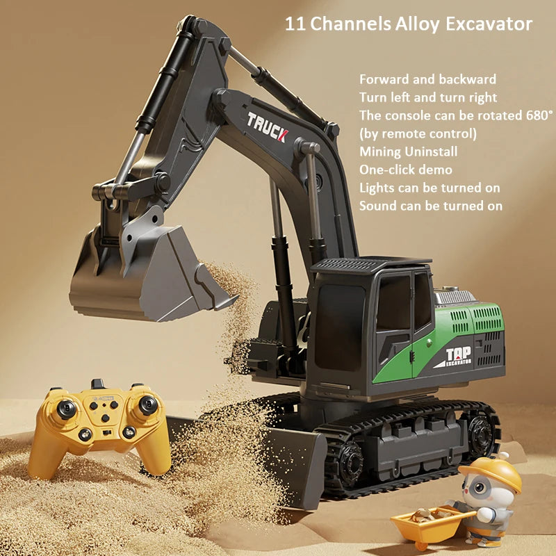Alloy RC Excavator Toy - Lights, Sound and Multi-Channel Control