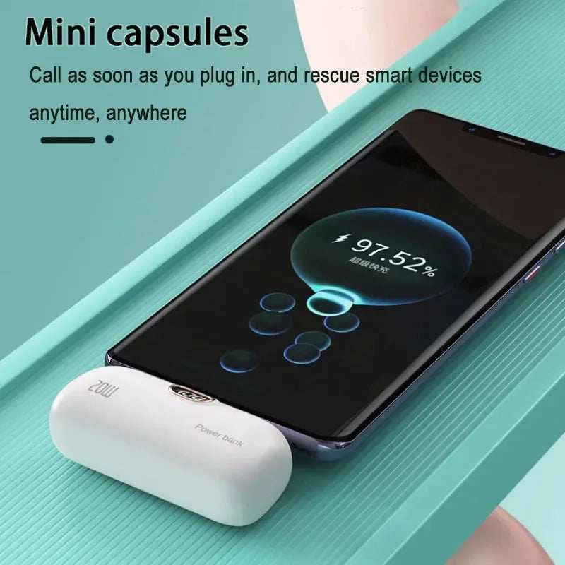 LIEI Mini Capsule Power Bank - 20W Fast Charge, 10000/5000mAh, Built-In Cable