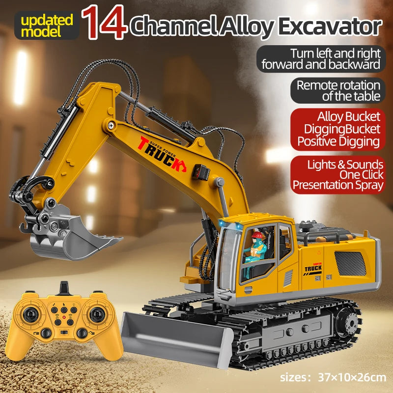 Alloy RC Excavator Toy - Lights, Sound and Multi-Channel Control