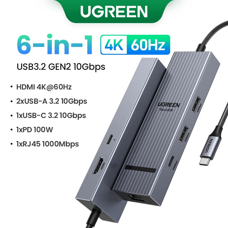 UGREEN USB-C Hub 4K120Hz DP - 2x HDMI, 10Gbps USB 3.2 Gen2 & RJ45