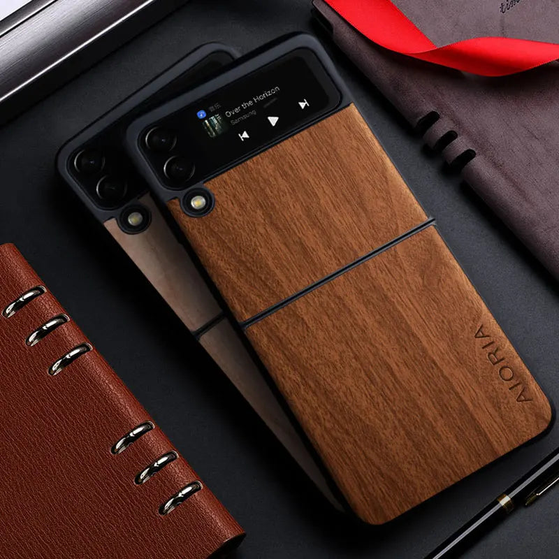 Bamboo Wood PU Leather Case for Samsung Galaxy Z Flip 3/4/5 5G