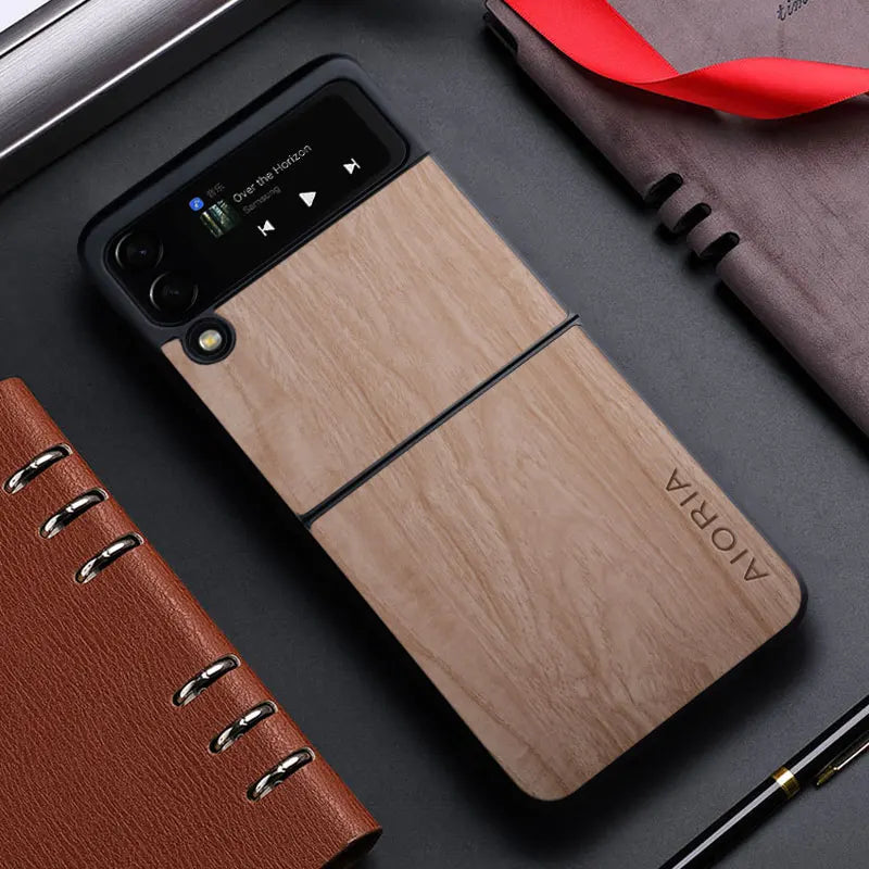 Bamboo Wood PU Leather Case for Samsung Galaxy Z Flip 3/4/5 5G