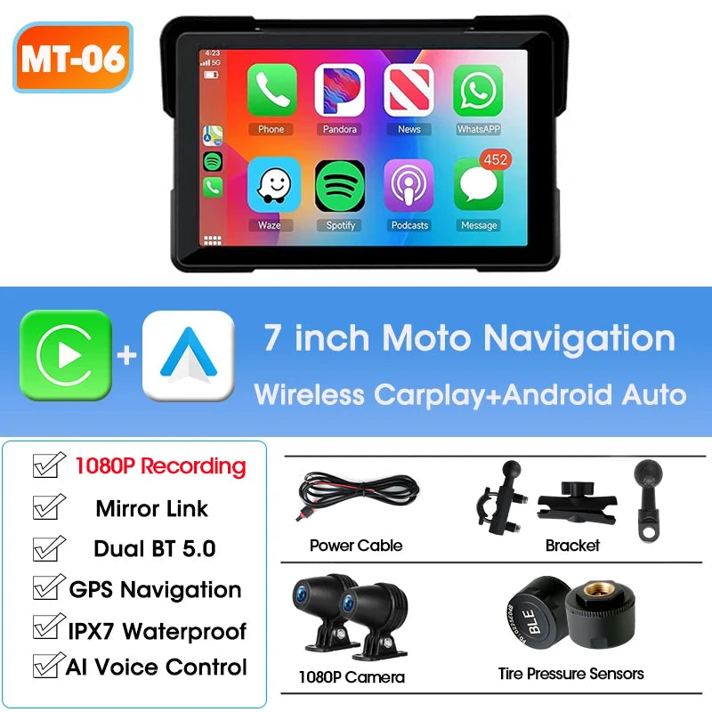 Jansite 5/7" IPX7 Motorcycle CarPlay GPS - Android Auto, 1024x600, Linux