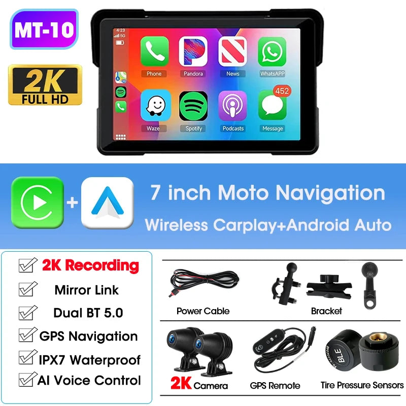 Jansite 5/7" IPX7 Motorcycle CarPlay GPS - Android Auto, 1024x600, Linux