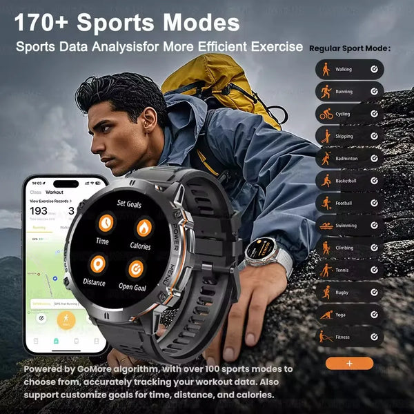 2025 Military GPS Smartwatch - 1.73" AMOLED, 1000mAh, 5ATM & BT Call