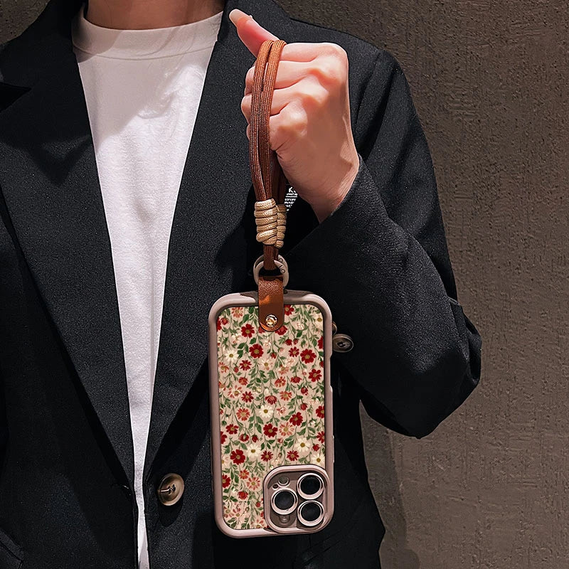 Flower Pattern Lanyard iPhone Case - PC+TPU, iPhone 7 to 17 Pro Max