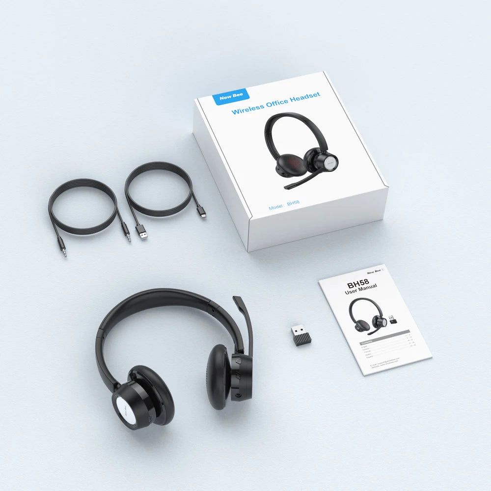 New Bee BH58 Bluetooth 5.0 Foldable Headphones - 25H, 30mm, Open-Back