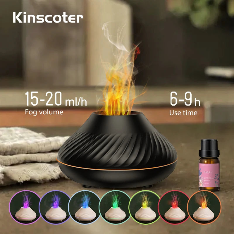 KINSCOTER Volcanic 130ml Aroma Diffuser - USB, Ultrasonic & Colour Flame