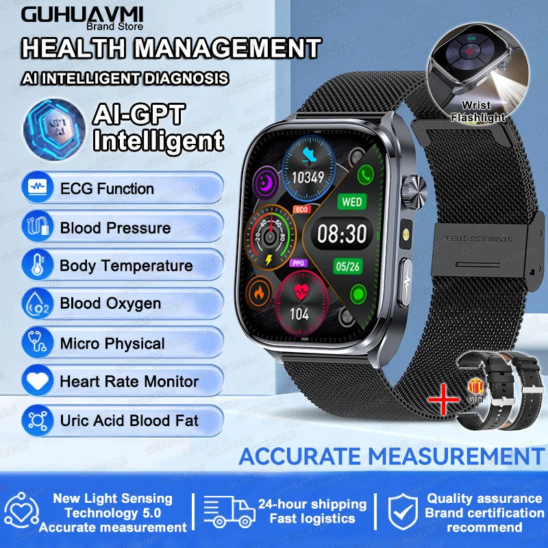 2025 ECG Smart Watch - Blood Lipid, Blood Pressure, BT Call & AI Diagnosis
