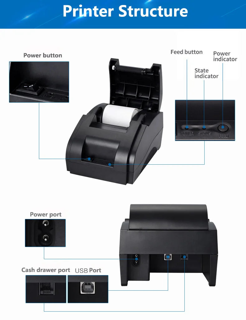 Xprinter XP-58IIH 58mm Thermal Receipt Printer - USB / Bluetooth POS