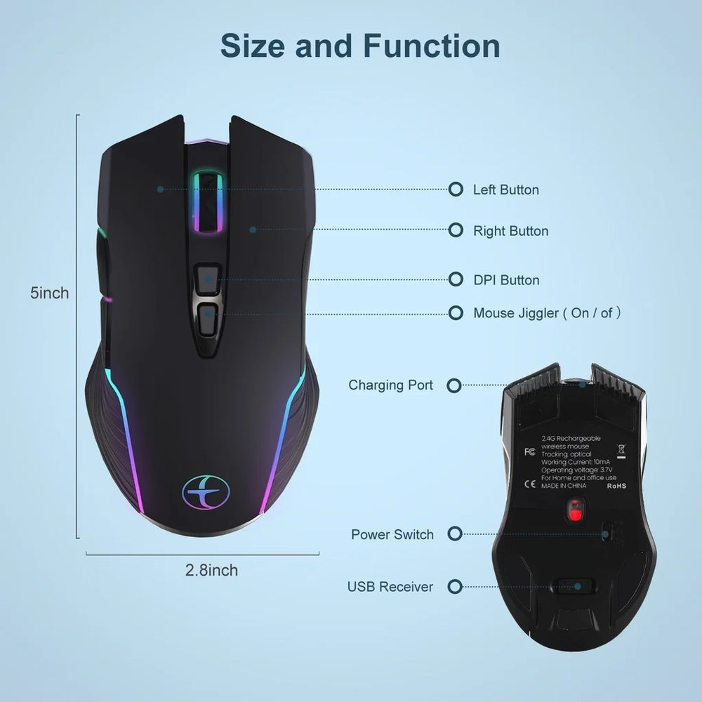 JOMAA 2.4G Silent Wireless Mouse Type-C - 1600 DPI, Rechargeable & 8 Buttons