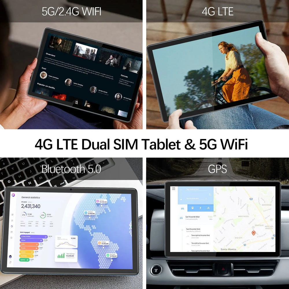 VASOUN Android 14 Tablet - 12GB RAM, 128GB, Dual SIM 4G, 5G WiFi & GPS