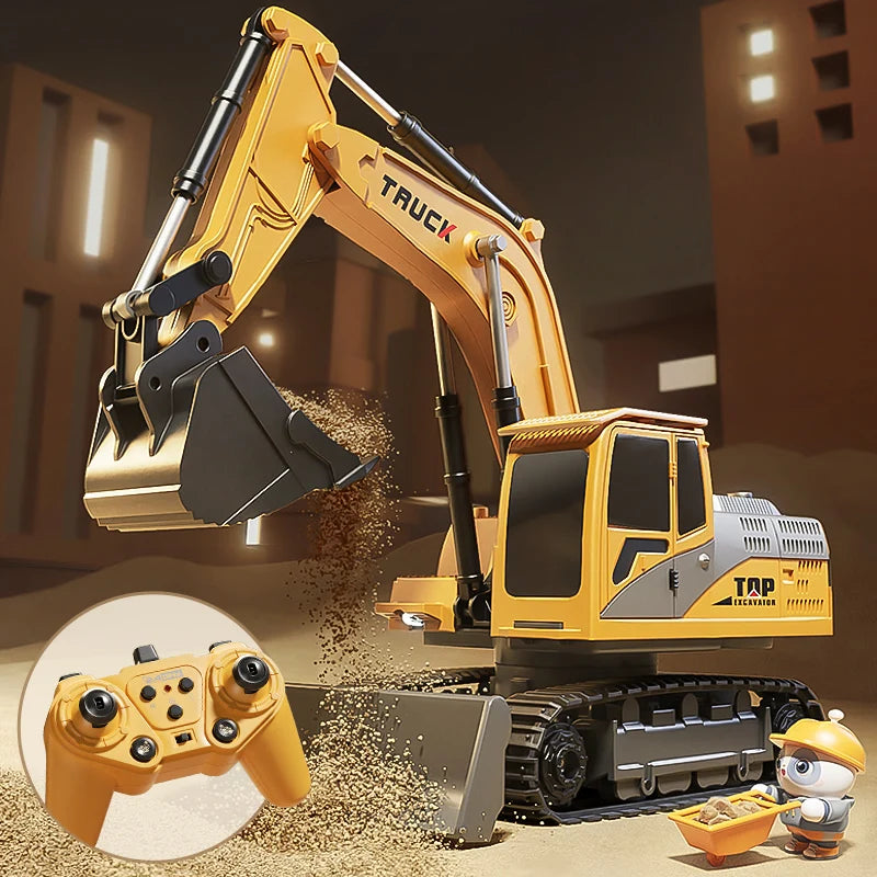 Alloy RC Excavator Toy - Lights, Sound and Multi-Channel Control