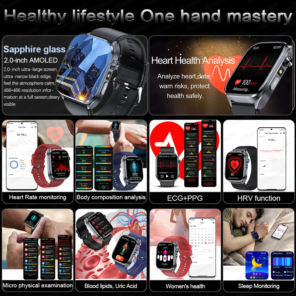 2025 ECG Smart Watch - Blood Lipid, Blood Pressure, BT Call & AI Diagnosis