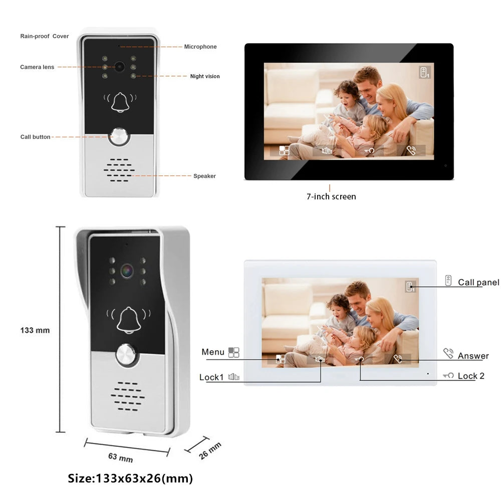 7-Inch Wired Video Intercom System - CMOS Colour Doorbell & HDMI Monitor