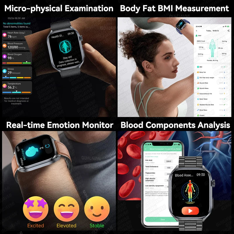 2025 ECG Smart Watch - Blood Lipid, Blood Pressure, BT Call & AI Diagnosis
