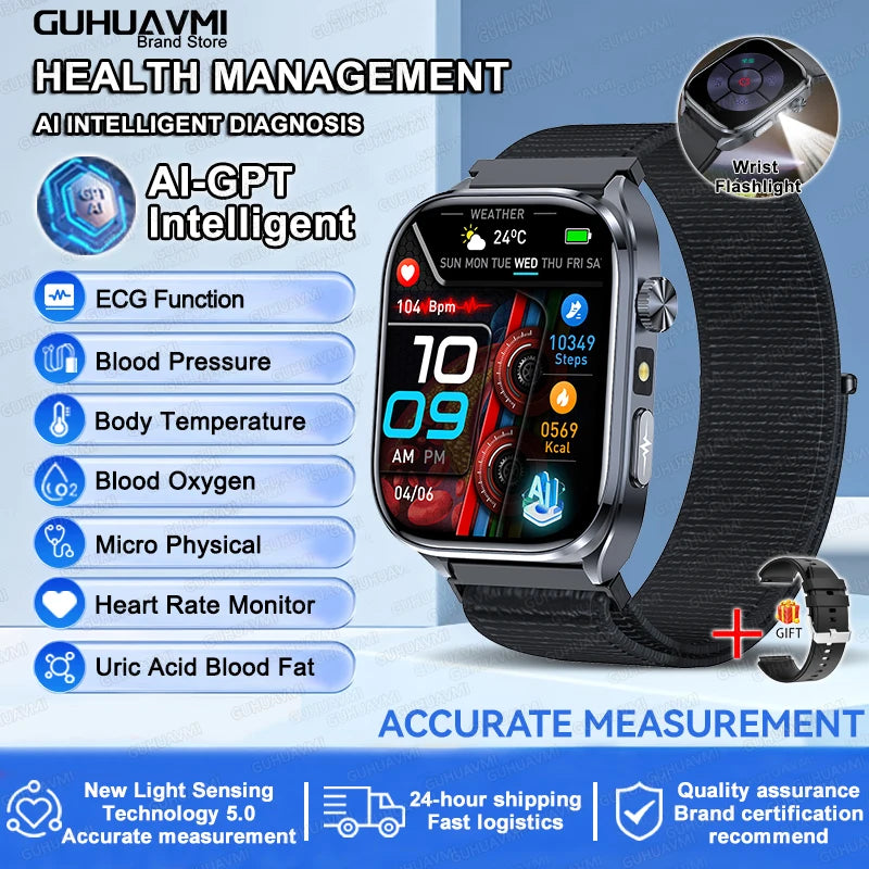 2025 ECG Smart Watch - Blood Lipid, Blood Pressure, BT Call & AI Diagnosis