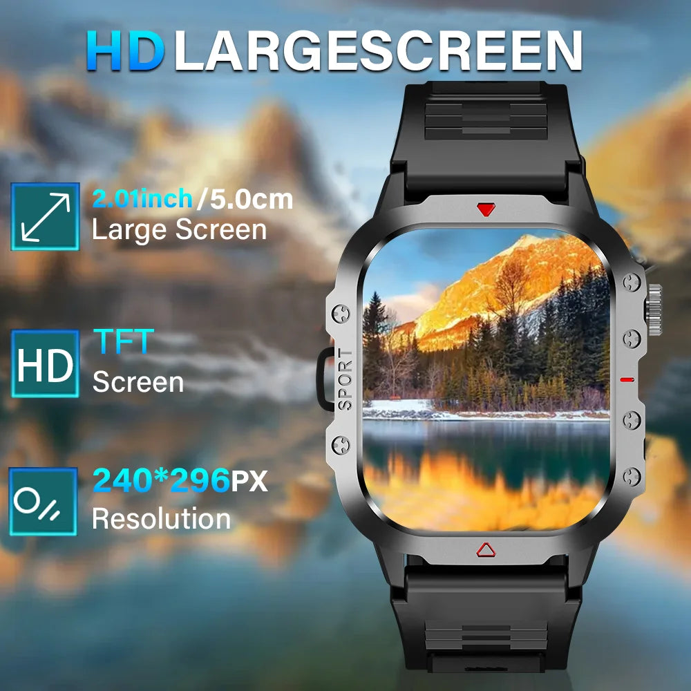 KESHUYOU 2.01-Inch Outdoor Smart Watch - LED Flashlight & Bluetooth Talk