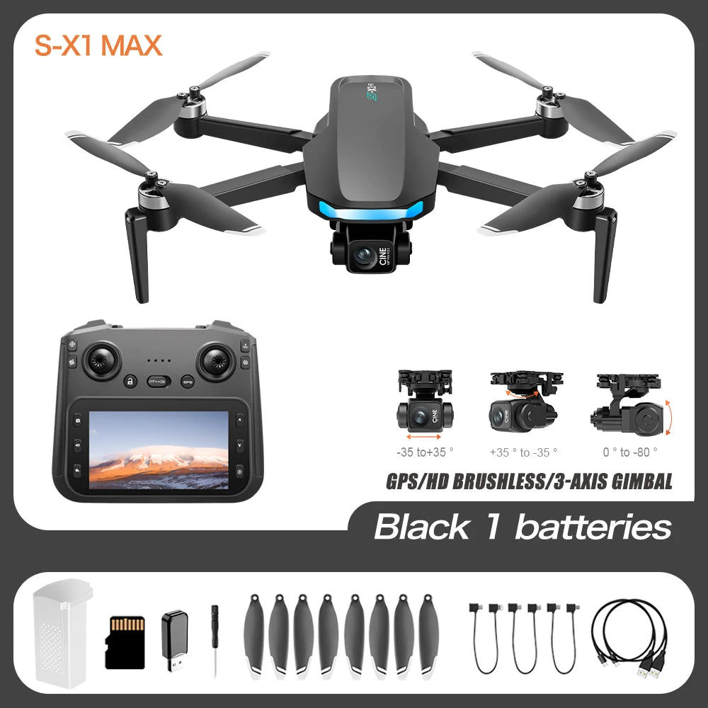 S-X1 MAX 4K GPS Drone - 3-Axis Gimbal, Brushless, 5G WiFi, 7.4V 1500mAh
