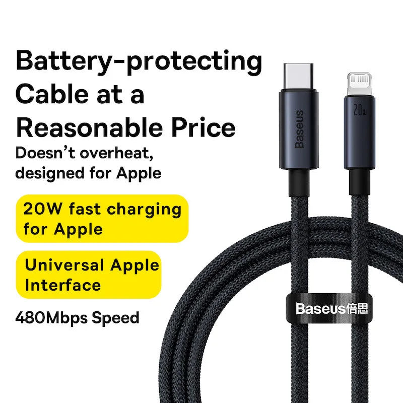 Baseus Type-C to Lightning Braided Cable - 3A Fast Charge, CE/FCC/RoHS