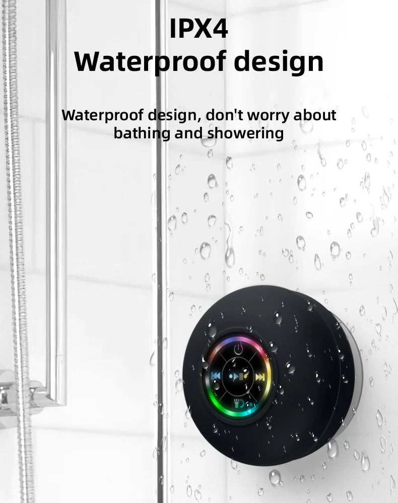 OZKVVM Waterproof Shower Bluetooth Speaker - LED, Suction Cup & 3D Surround