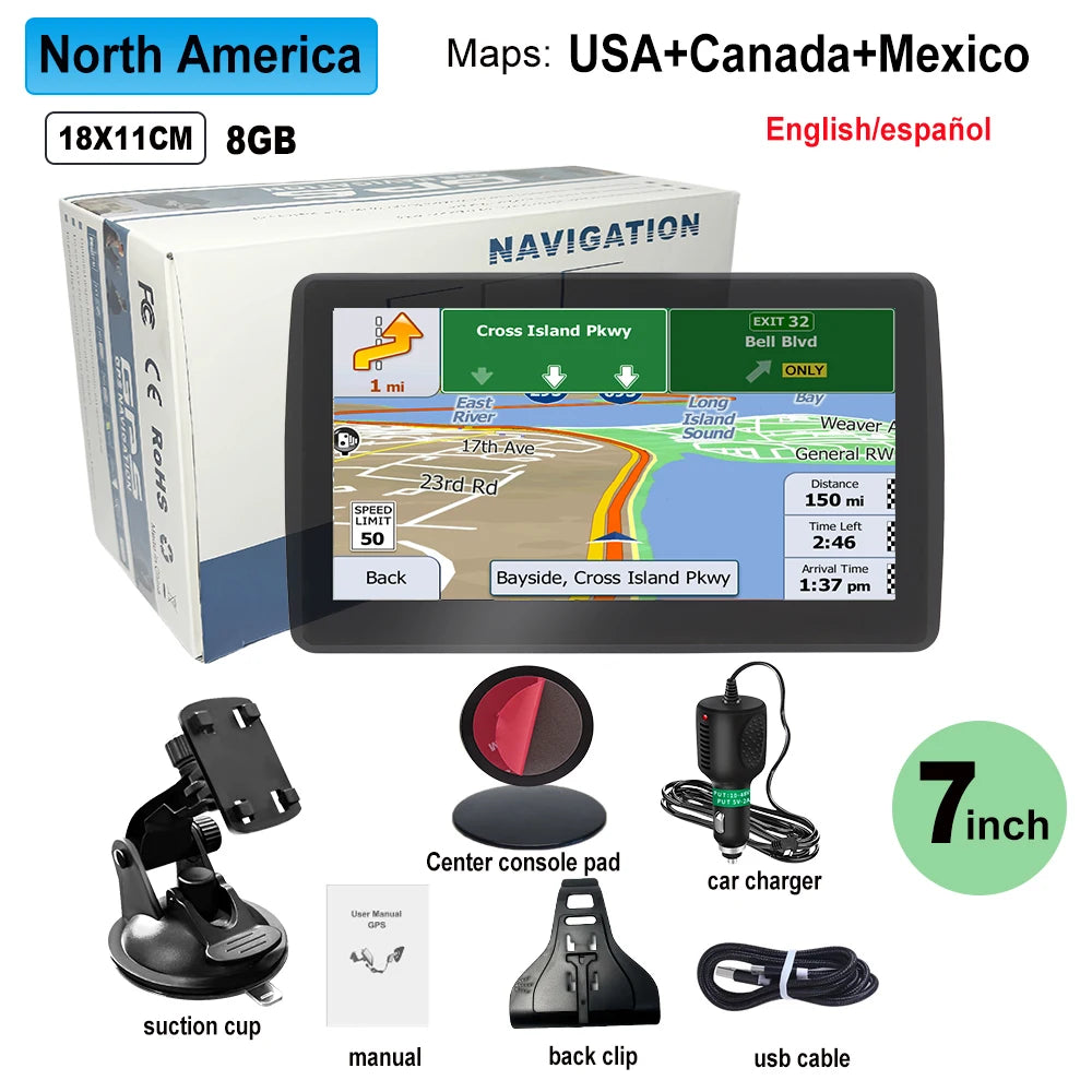 WEEKJOOY 7-Inch GPS Navigator - Europe/North America Maps, 8GB, FM Music