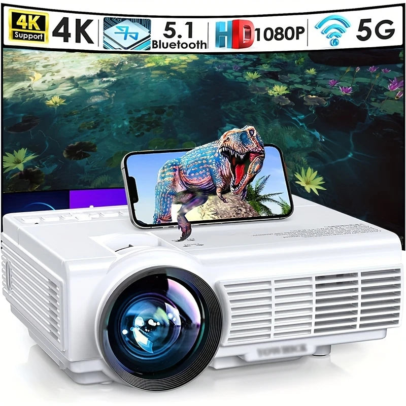 Portable LED Home Projector - 1080P, Dual WiFi and Bluetooth