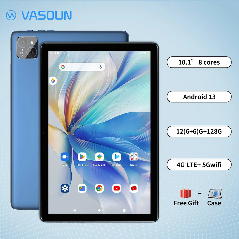 VASOUN Android 14 Tablet - 12GB RAM, 128GB, Dual SIM 4G, 5G WiFi & GPS