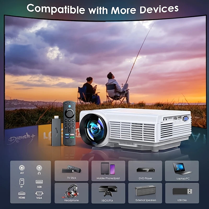 Portable LED Home Projector - 1080P, Dual WiFi and Bluetooth