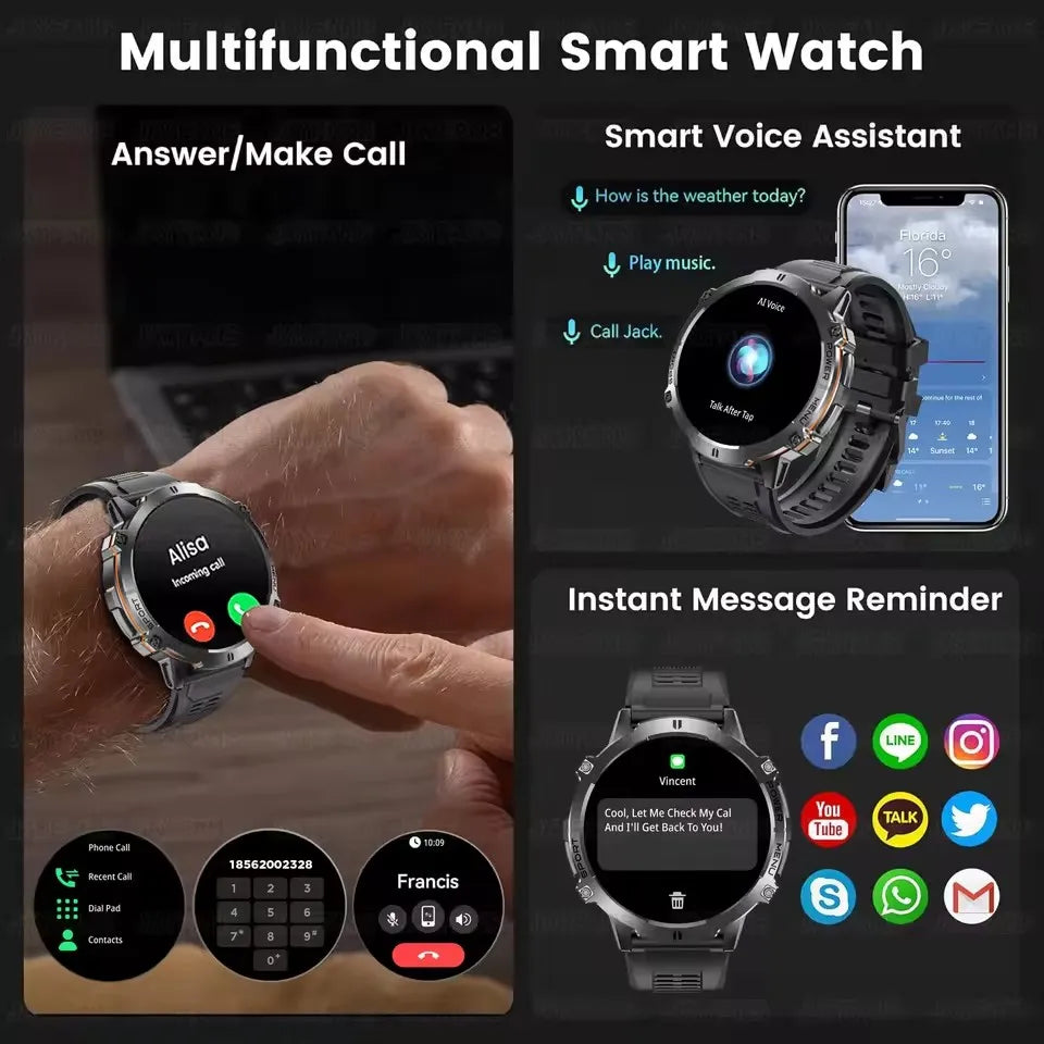 2025 Military GPS Smartwatch - 1.73" AMOLED, 1000mAh, 5ATM & BT Call
