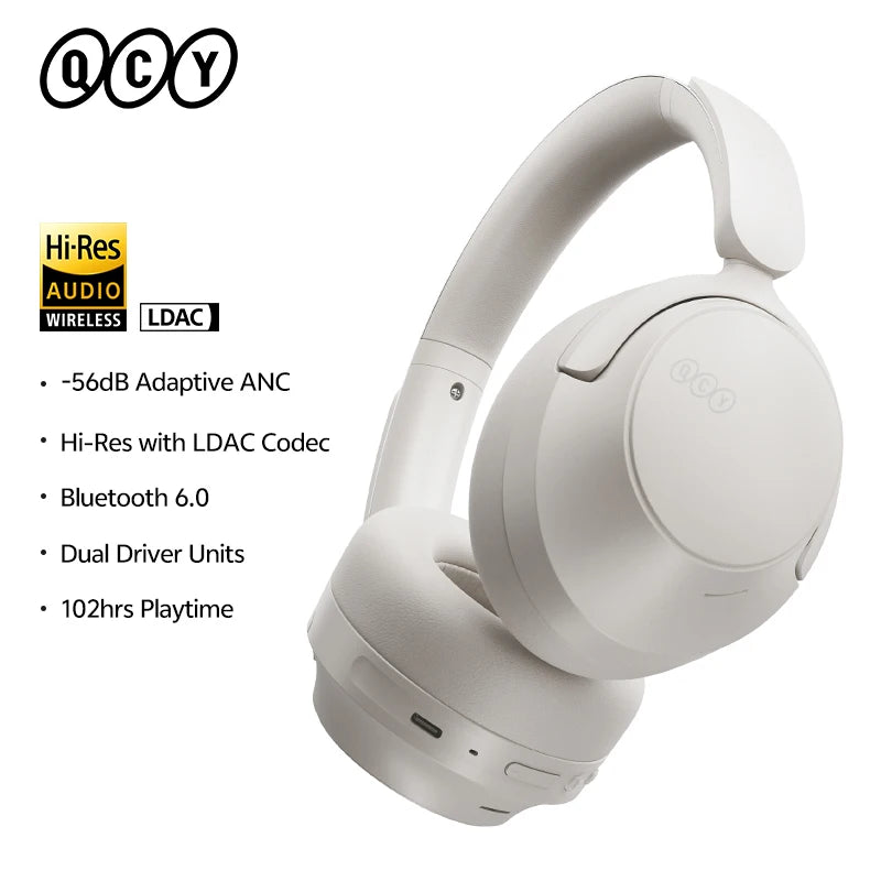 QCY H3S -56dB ANC Over-Ear Headphones - LDAC, BT 6.0, 102H, Dual Driver