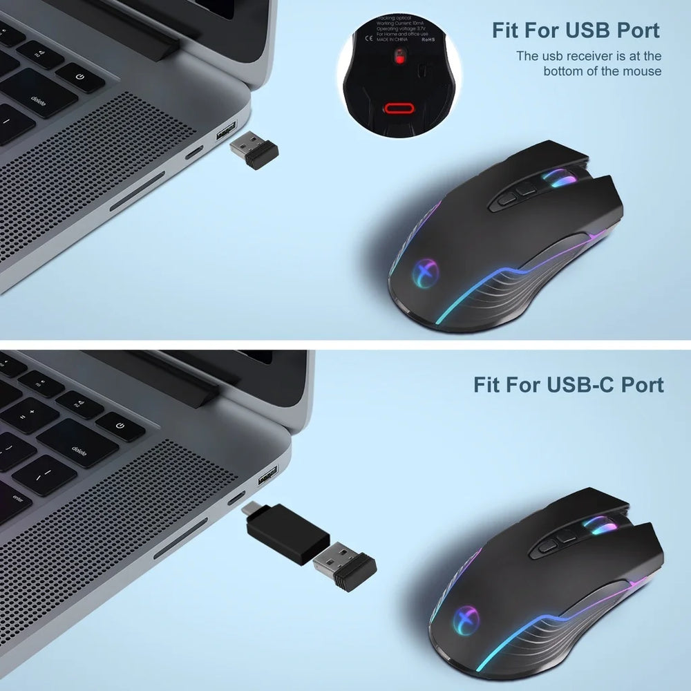 JOMAA 2.4G Silent Wireless Mouse Type-C - 1600 DPI, Rechargeable & 8 Buttons