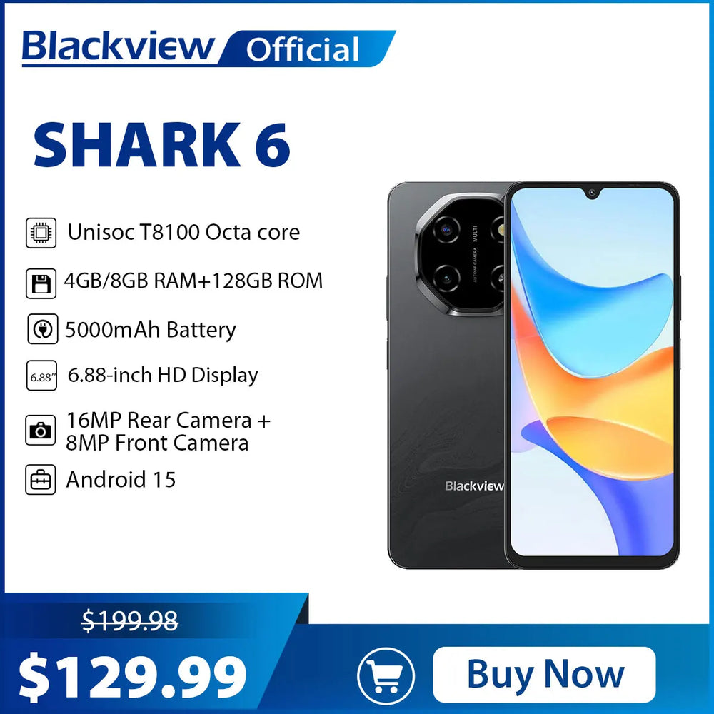Blackview SHARK 6 5G - Unisoc T8100, Android 15, 120Hz, 8GB/128GB, 5000mAh