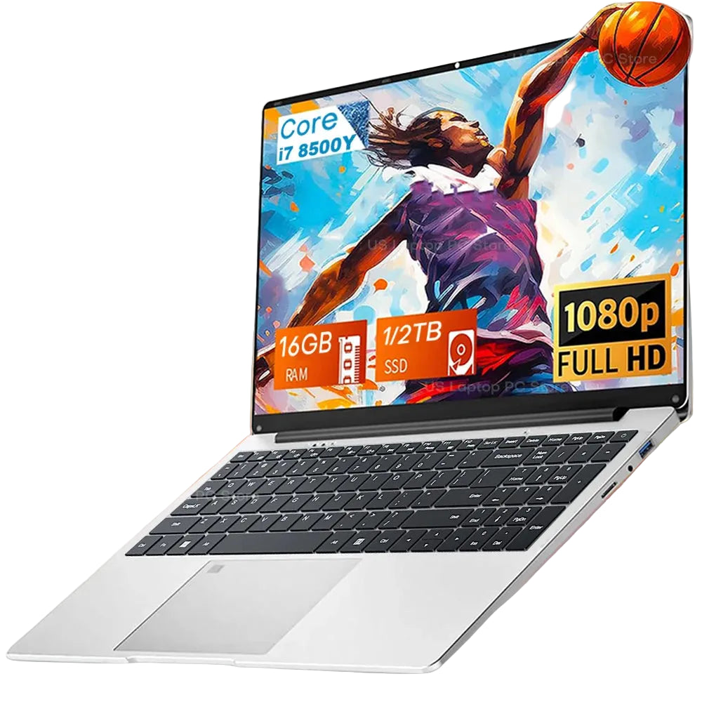 Erilles 15.6" Laptop Intel i7-8500Y - 16GB RAM, 1TB SSD, Fingerprint, Win11