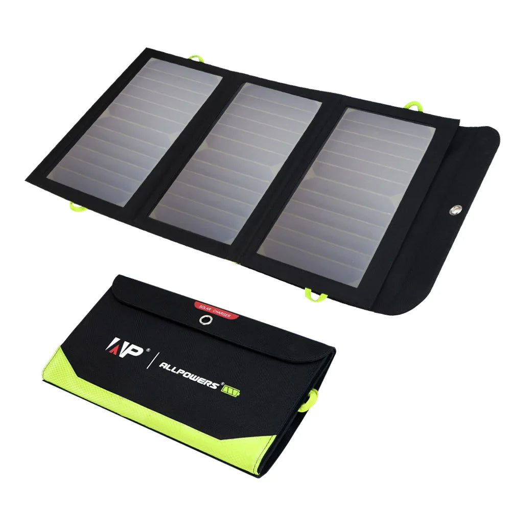 ALLPOWERS 21W Solar Charger - 10000mAh Built-In, Foldable 3-Panel Waterproof